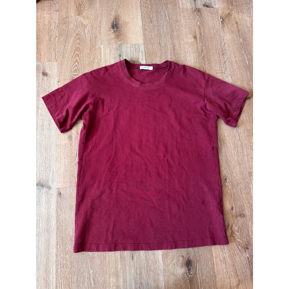 Celine Mens Burgundy Red Cotton Crewneck T-Shirt Size 34